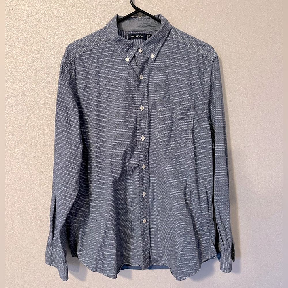 Men’s Blue Nautica Button Down Dress Shirt Size L